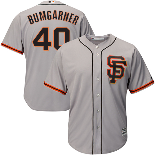 Giants #40 Madison Bumgarner Grey Road 2 Cool Base Stitched Youth MLB Jersey - Click Image to Close